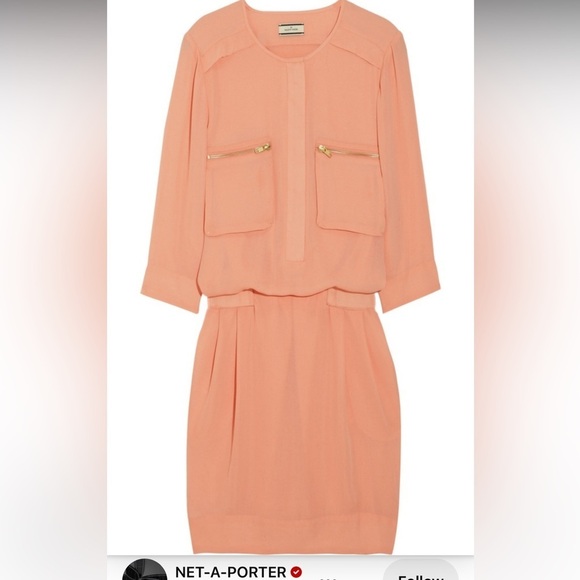 By Malene Birger Peach  Crepe Maryam Dress gold zipper pockets elastic waistband - Picture 16 of 16